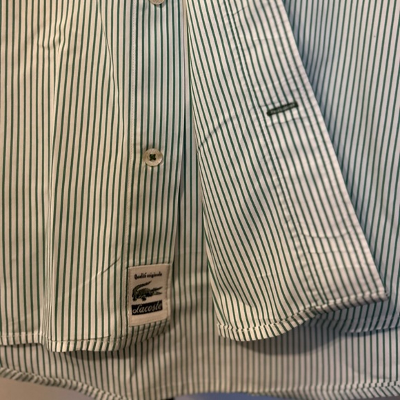 Lacoste pin stripe men’s button down shirt. Green and white size 40 / large med - Picture 8 of 8